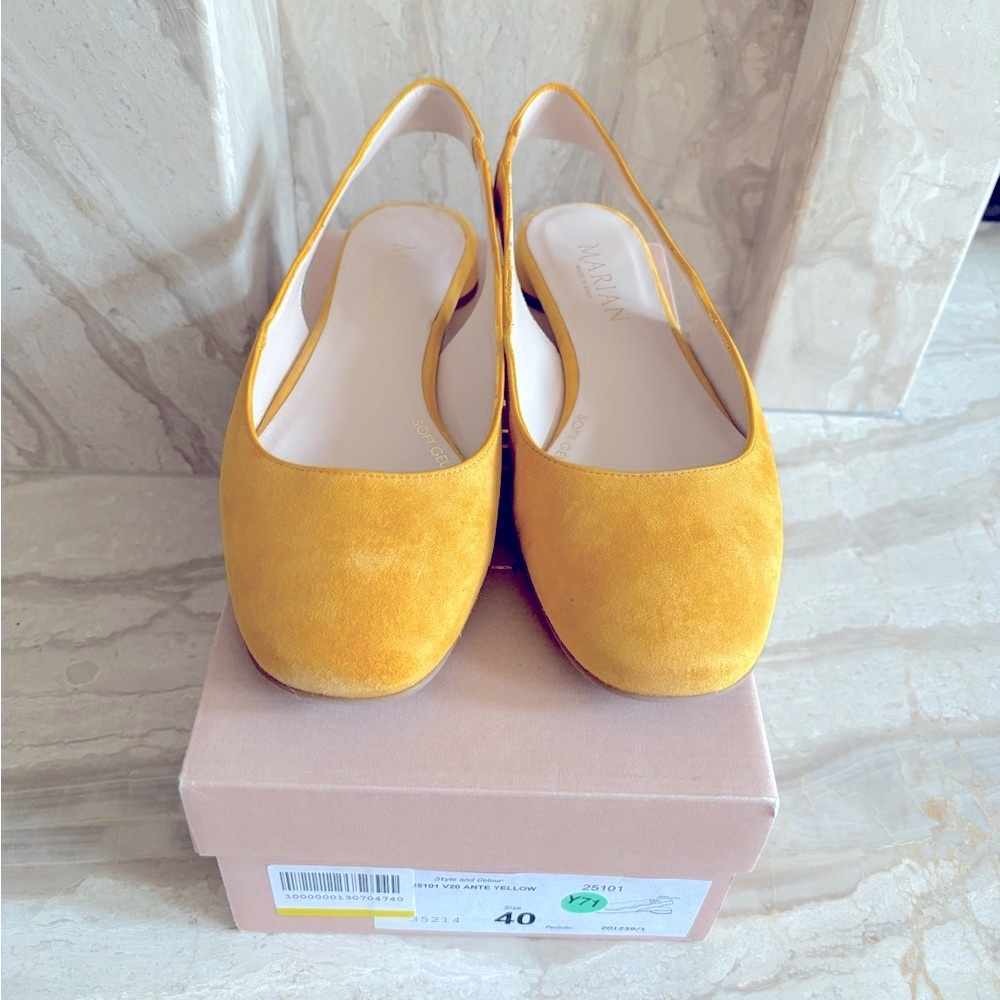 Marian Yellow Suede Slingback Ballet Flats